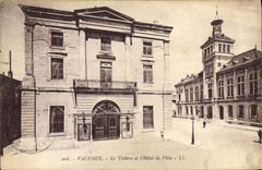 VINTAGE POSTCARD Valence the theater and the town hall