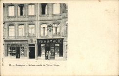 VINTAGE POSTCARD Besancon Native house of Victor Hugo Pharmacy