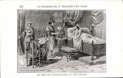 VINTAGE POSTCARD pharmacy through the old ones reflects It and the apothecary with 18th