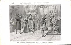 VINTAGE POSTCARD pharmacy through old the pharmacist general storekeeper under the First Empire