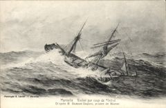 CPA Bateau Marseille Voilier par coup de mistral