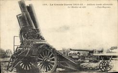 CPA Militaria Artillerie lourde allemande Le mortier de 420