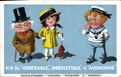 VINTAGE POSTCARD Fantasy Illustrator Children Ships of Irresistible and Daring Worthy squadron