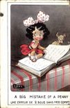 VINTAGE POSTCARD Fantaisie Illustrator Child Dog has big mistake off has penny