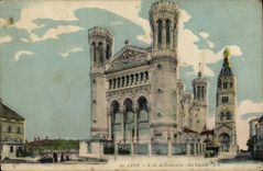 VINTAGE POSTCARD Lyon Notre Dame de Fourviere In frontage