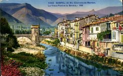 VINTAGE POSTCARD Sospel Surroundings of Menton the Old Bridge Bevera