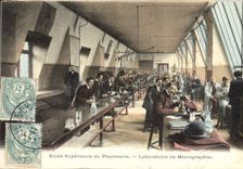 VINTAGE POSTCARD University of Pharmacy Laboratory of micrography