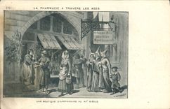 VINTAGE POSTCARD Pharmacy through old shop of apothecary