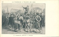 VINTAGE POSTCARD Pharmacy through old the travelling pharmacist has Byzance