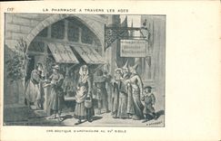 CPA La pharmacie a travers les ages Une boutique d'apothicaire 