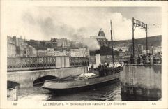 VINTAGE POSTCARD Boat Treport Tug boat passing the locks