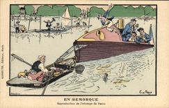 VINTAGE POSTCARD Bateau tows Illustrateur Eugene Preys of It