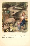 CPA Illustrateur Poulbot Cochon Porc