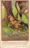 VINTAGE POSTCARD Fantasy Illustrator Child Soldier Militaria Right Cow