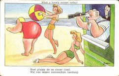 VINTAGE POSTCARD Fantasy Illustrator Women Bathing suit