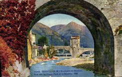 VINTAGE POSTCARD Sospel Surroundings of Menton Seen on the old bridge and Bevera