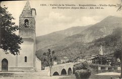 VINTAGE POSTCARD Valley of Vesubie Roquebilliere Old woman church of the templiers