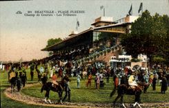 VINTAGE POSTCARD Horse Horsemanship Hippisme Deauville Flowered Beach Racecourse platforms