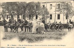 VINTAGE POSTCARD Cheval Horsemanship Hippisme Saumur Celebrates of Georges Saint at the school of cavalry Sainte Barb and Holy Georges