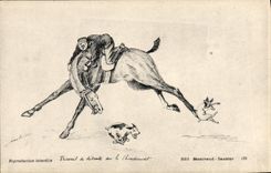 VINTAGE POSTCARD Horse Horsemanship Hippisme Work of relaxation on the Chein Hanging-post