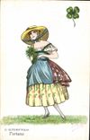 CPA Fantaisie Illustrateur Femme Il quadrifoglio Fortuna Trefle 