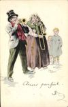 VINTAGE POSTCARD Fantaisie Illustrator Couples Coppers Trumpet Slide trombone