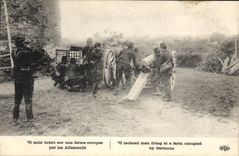 La POSTAL Militaria 75 de la VENDIMIA aísla el dibujo en una granja ocupada por los alemanes