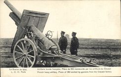 Pieza de la artillería pesada de Militaria de la POSTAL de la VENDIMIA del manoeuvree 150 de los artilleros de Creusot