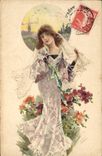 CPA Fantaisie Illustrateur Femme Fleurs 