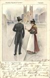 VINTAGE POSTCARD Fantasy Illustrator Familiar figures off London The flower girl