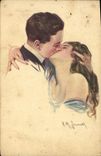 CPA Fantaisie Illustrateur Femme Baiser