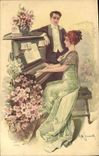 CPA Fantaisie Illustrateur Femme Piano