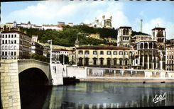 MODERN CARD Lyon the Tilsitt Bridge the Cathedral St Jean and the basilica of Fourviere