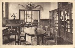 VINTAGE POSTCARD Sanatorium Salem Living room and Bibliotheque Piano