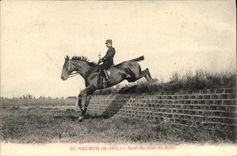 VINTAGE POSTCARD Horse Horsemanship Hippisme Saumur Jump of the wall of Breil