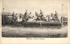 VINTAGE POSTCARD Horse Horsemanship Hippisme Military Jump of river