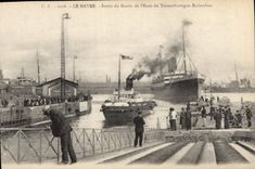 VINTAGE POSTCARD Boat Le Havre Left the basin of the Eure of the Rochambeau Deck chair