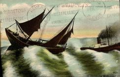 VINTAGE POSTCARD Bateau Sailing Le Havre disables returning to the port