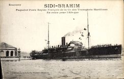 VINTAGE POSTCARD Boat Sidi Brahim French fast Steamer of the Co of the Maritime transport On the way for Africa