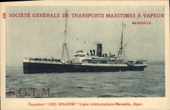 VINTAGE POSTCARD Boat Steamer Sidi Brahim line weekly Marseilles Algiers