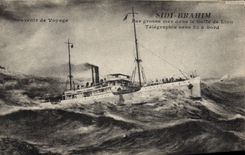 CPA Bateau Sidi Brahim par grosse mer dans le golfe de Lion Telegraphie sans fil a bord