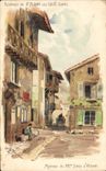 VINTAGE POSTCARD Fantaisie Illustrator Surroundings of St Alban Water Houses of 16th has Villeret Louis Tauzin