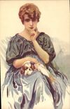CPA Fantaisie Illustrateur Femme Chien