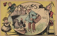 VINTAGE POSTCARD Fantasy Illustrator Easter Hen Cock