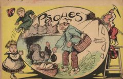 CPA Fantaisie Illustrateur Paques Poule Coq oeufs