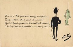 VINTAGE POSTCARD Fantasy Illustrator G Considering Poisson Man