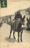 CPA Folklore Pyrenees Femme se rendant au marche Ane Mule TOP