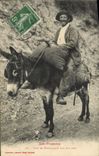 CPA Folklore Pyrenees Type de montagnard sur son Ane Mule TOP