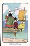 VINTAGE POSTCARD Fantasy Illustrator Folklore Child Woman Boat