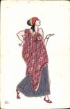 VINTAGE POSTCARD Fantasy Illustrator Woman (fabric dress)